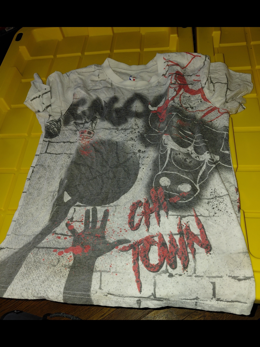 NBA White Short Sleeve Tee with Black & Red Chicago Bulls